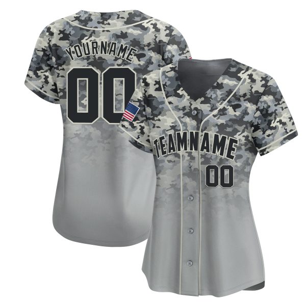 Grey Black - Light Grey Camo Gradient Fashion Personalized Baseball Jersey - Image 2