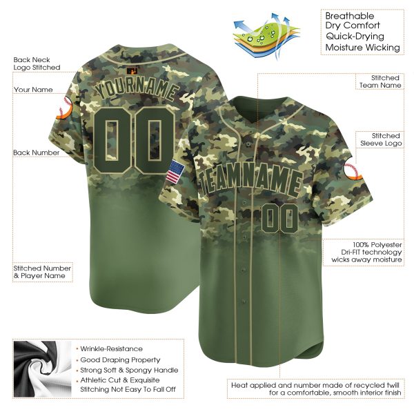 Military Green Camo Gradient Fashion Personalized Baseball Jersey - Image 3