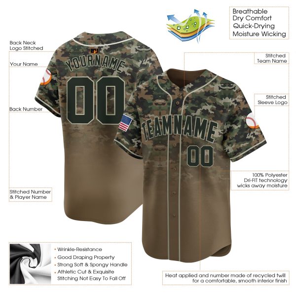 Brown Green Camo Gradient Fashion Personalized Baseball Jersey - Image 3