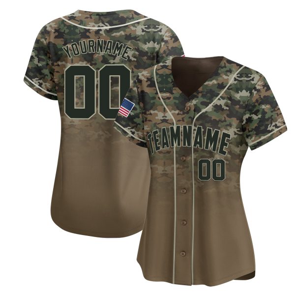 Brown Green Camo Gradient Fashion Personalized Baseball Jersey - Image 2