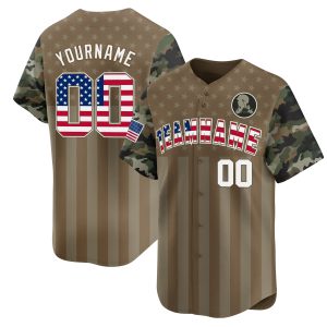 Brown USA Flag - White Camo Stripes Personalized Baseball Jersey