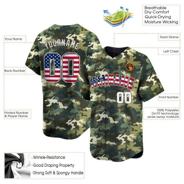 Green USA Flag - White Camo Personalized Baseball Jersey - Image 3
