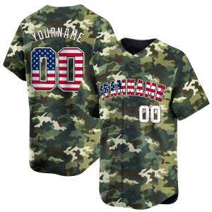 Green USA Flag - White Camo Personalized Baseball Jersey