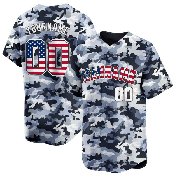 Light Gray USA Flag - White Camo Personalized Baseball Jersey