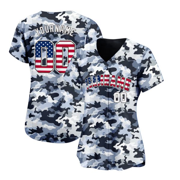 Light Gray USA Flag - White Camo Personalized Baseball Jersey - Image 2