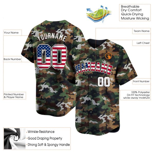 Sand USA Flag - White Camo Personalized Baseball Jersey - Image 3
