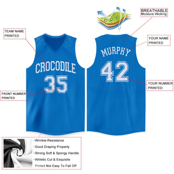 Blue White V-Neck Personalized Basketball Jersey - Image 2