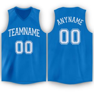 Blue White V-Neck Personalized Basketball Jersey