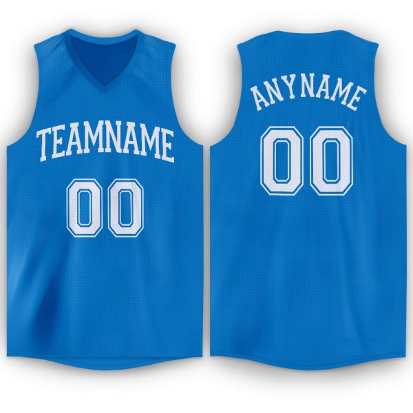 Blue White V-Neck Personalized Basketball Jersey