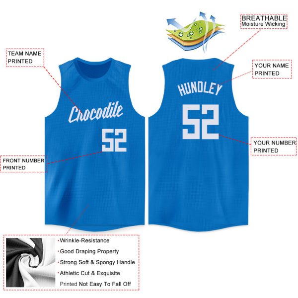 Blue White Round Neck Personalized Basketball Jersey - Image 2