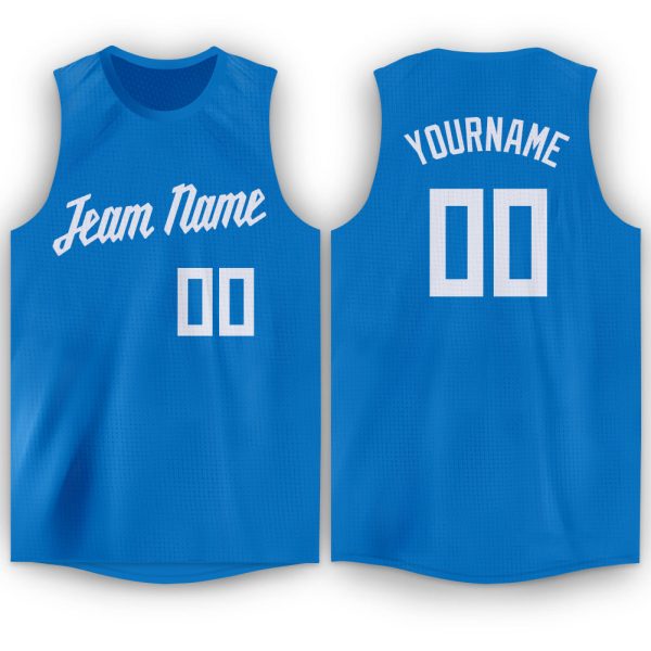 Blue White Round Neck Personalized Basketball Jersey