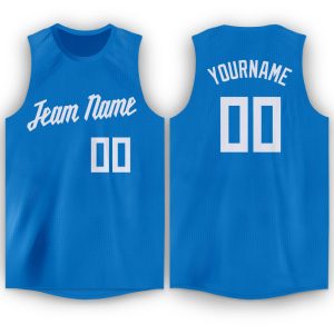 Blue White Round Neck Personalized Basketball Jersey