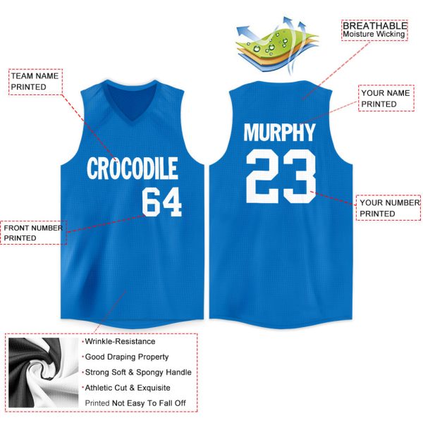 Blue White V-Neck Personalized Basketball Jersey V1 - Image 2