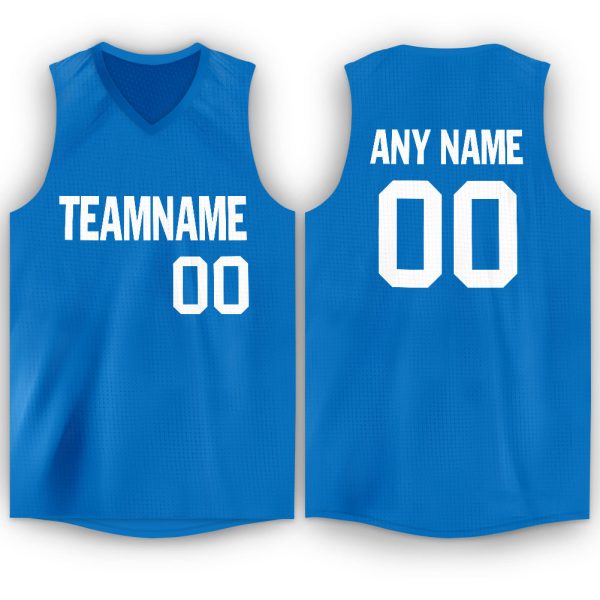 Blue White V-Neck Personalized Basketball Jersey V1