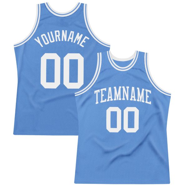 Light Blue White Authentic Throwback Custom  Basketball Jersey