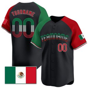 Black Alternate Green Red Mexico Flag Personalized Baseball Jersey