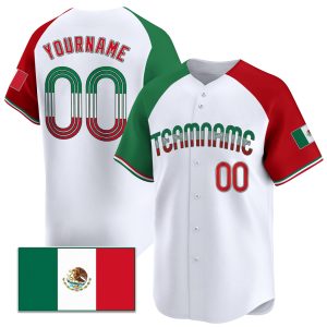 White Alternate Green Red Mexico Flag Personalized Baseball Jersey