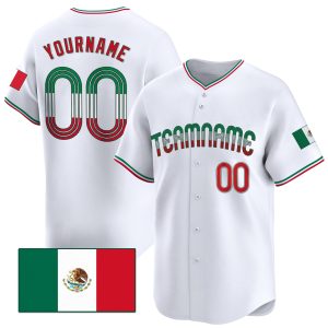 White Green Red Mexico Flag Personalized Baseball Jersey