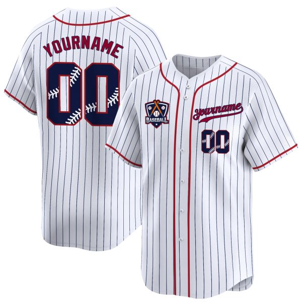 White Pinstripe Royal Red Personalized Baseball Jersey