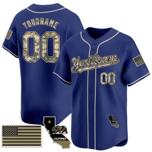 Royal Camo Personalized Baseball Jersey - California Map
