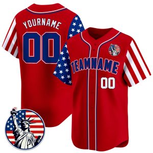 Red Royal -White Independence Day Statue of Liberty Patch Personalized Baseball Jersey