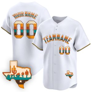 White Texas Vintage Personalized Baseball Jersey