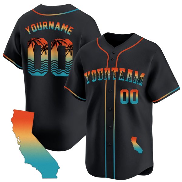 Black California Beach Pattern Personalized Baseball Jersey