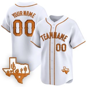 White Cowhide Texas Style Personalized Baseball Jersey