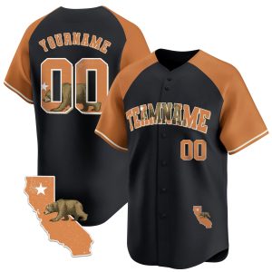 Black Alternate Orange California Map Personalized Baseball Jersey