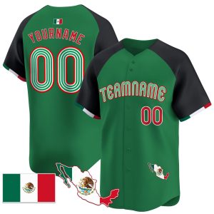 Green Alternate Green- Red Mexico Personalized Baseball Jersey - Mexico Map