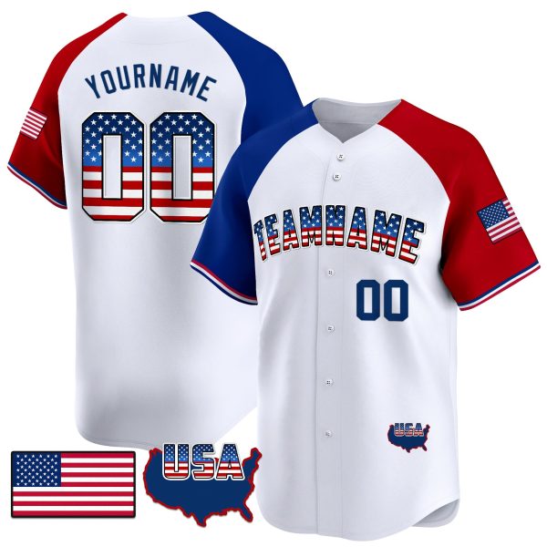 White Alternate American Flag - Royal Personalized Baseball Jersey