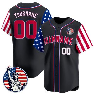 Black Red - White Independence Day Statue of Liberty Patch Personalized Baseball Jersey