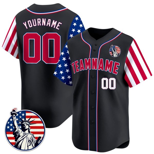 Black Red - White Independence Day Statue of Liberty Patch Personalized Baseball Jersey