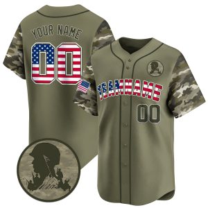 Olive Green USA Flag - Green Personalized Baseball Jersey - Rank Patch