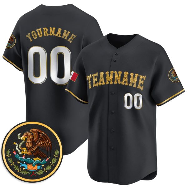 Black Gold Mexico Personalized Baseball Jersey