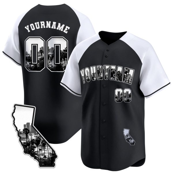 Black Alternate White California Black White Picture Personalized Baseball Jersey