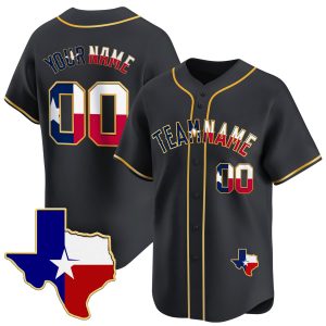 Black Gold Texas Flag Personalized Baseball Jersey