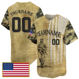 Desert Tan Black Hero's Honor Personalized Baseball Jersey