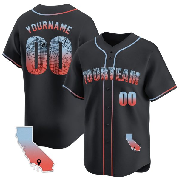 Black Los Angeles Map Personalized Baseball Jersey