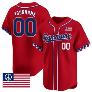 Red Royal - White Independence Day Hippie Style Personalized Baseball Jersey - American Flag