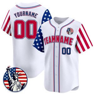 White Red - Royal Independence Day Statue of Liberty Patch Personalized Baseball Jersey