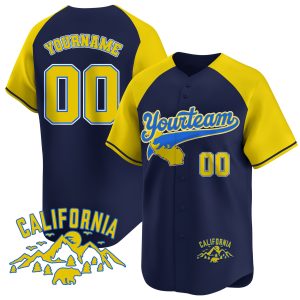 Navy Alternate Yellow California Mountain Personalized Baseball Jersey