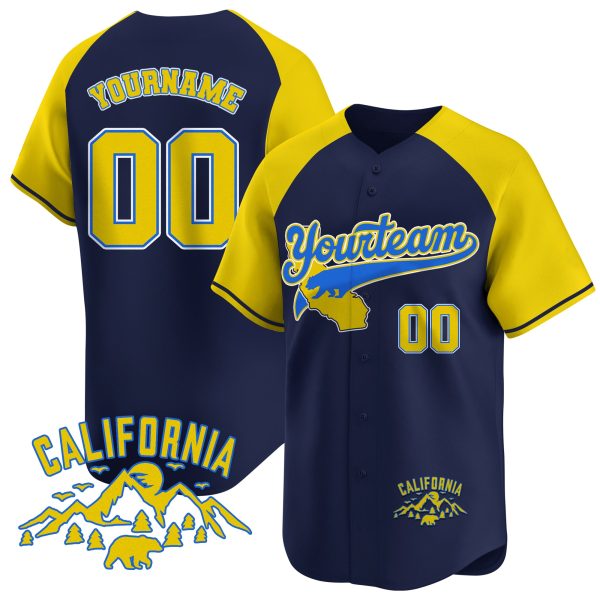 Navy Alternate Yellow California Mountain Personalized Baseball Jersey