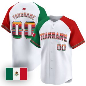 White Alternate Green - Red Mexico Hispanic Heritage Personalized Baseball Jersey