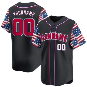 Black Red - White 4th Of July American Flag Pattern Personalized Baseball Jersey