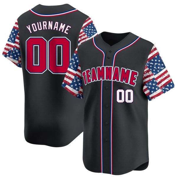 Black Red - White 4th Of July American Flag Pattern Personalized Baseball Jersey