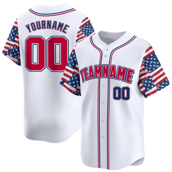White Red - Royal 4th Of July American Flag Pattern Personalized Baseball Jersey