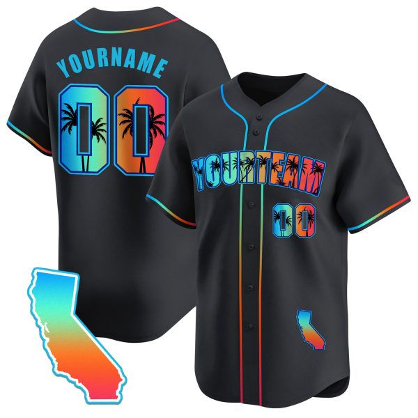 Black California Beach Personalized Baseball Jersey