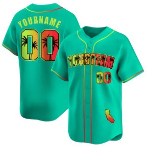 Cyan Green California Beach Personalized Baseball Jersey