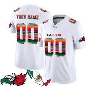 White Red - Green Mexico Serape Pattern - Bald Eagle Patch Personalized Football Jersey